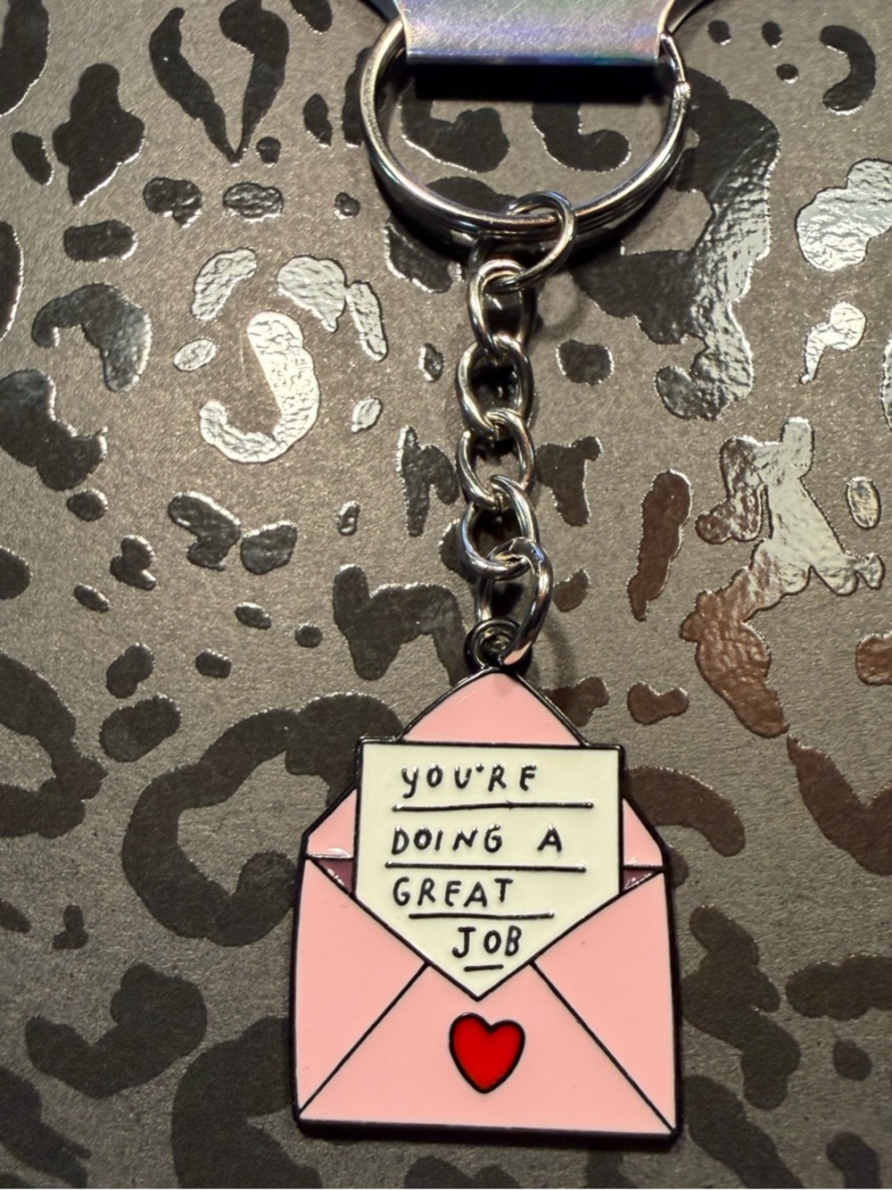Positive Affirmation Keychain “You’re Doing a Great Job” Pink Envelope Charm